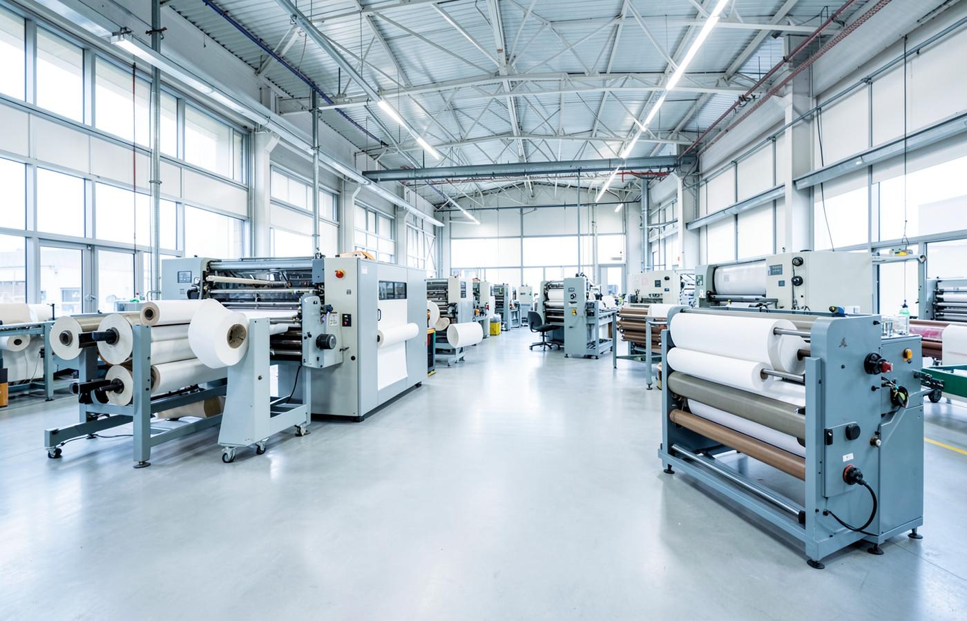 Production floor with paper converting machines